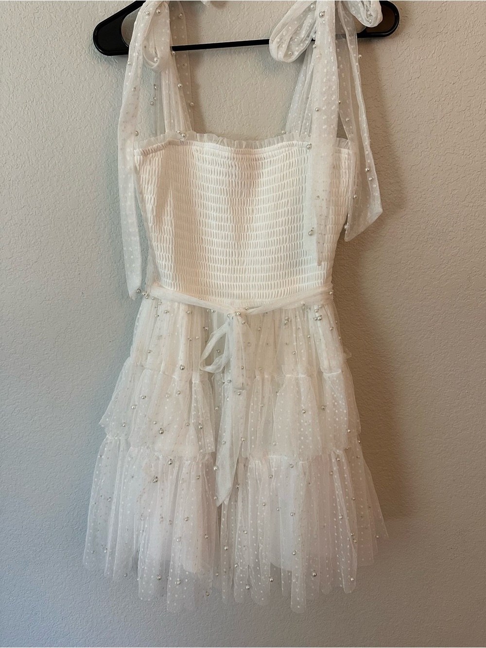Francesca’s Limelight White Tulle Pearl Mini Dress Small NWT Bridal Shower Party - Picture 3 of 6